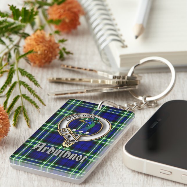 Arbuthnot Clan Badge/Tartan Rectangle Key Ring (Front Right)