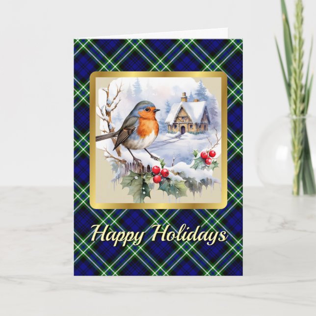 Arbuthnot Crest & Tartan w/Robin Personalised  Card (Front)