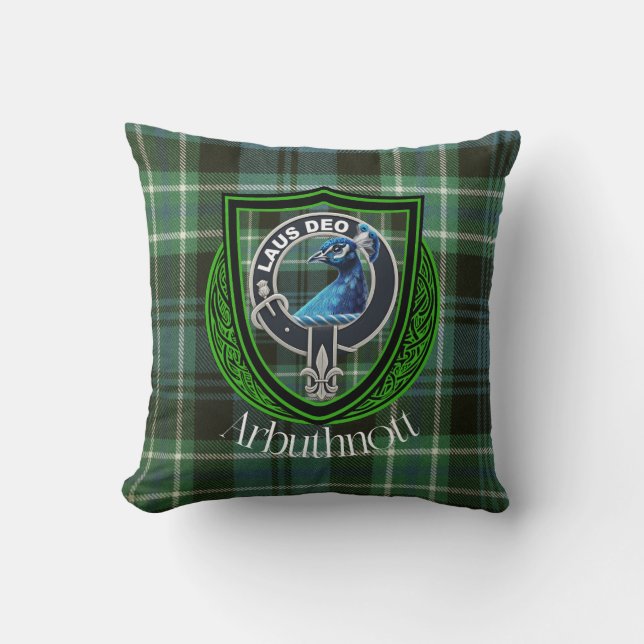 Arbuthnott Scottish Clan Tartan and Crest Cushion (Front)