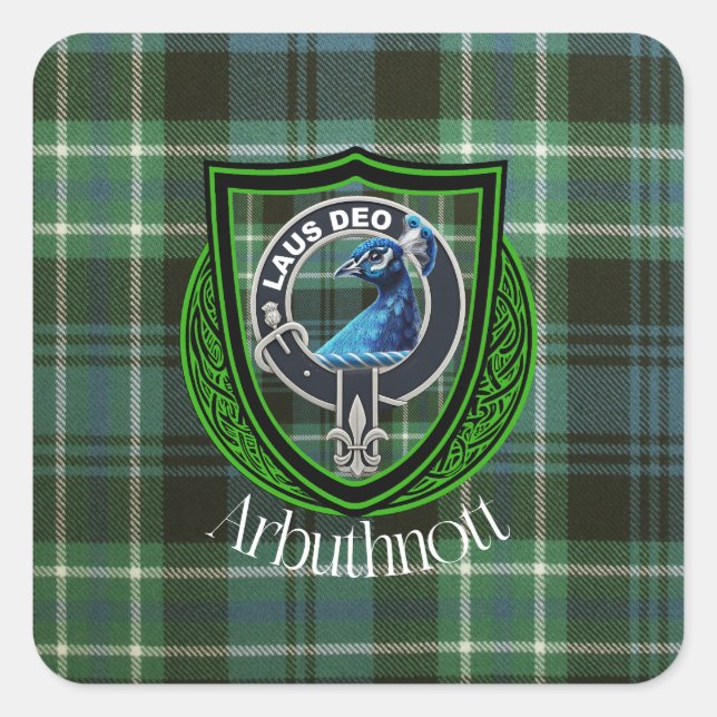 Arbuthnott Scottish Clan Tartan and Crest Square Sticker (Front)