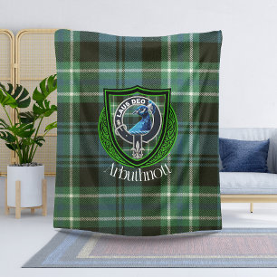 Arbuthnott Scottish Clan Tartan & Crest Fleece Blanket