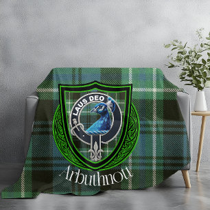 Arbuthnott Scottish Clan Tartan & Crest Fleece Blanket