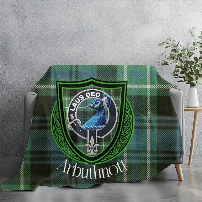 Arbuthnott Scottish Clan Tartan & Crest Fleece Blanket (Creator Uploaded)