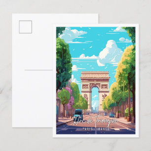 Arc de Triomphe Art vintage travel illustration Postcard