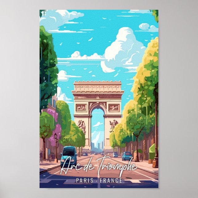 Arc de Triomphe Art vintage travel illustration Poster (Front)