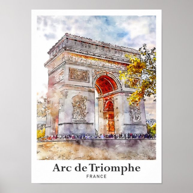 Arc de Triomphe France Art Watercolor Sketch Poster (Front)
