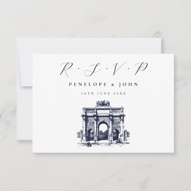 Arc de Triomphe Illustration Destination Wedding RSVP Card (Front)
