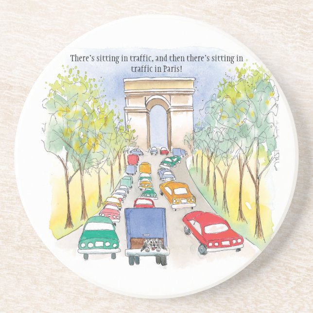 Arc de Triomphe Ink and Watercolor Whimsical Art Coaster (Front)