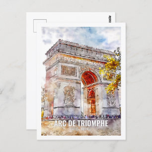 Arc de Triomphe Paris Travel Place Watercolor Postcard
