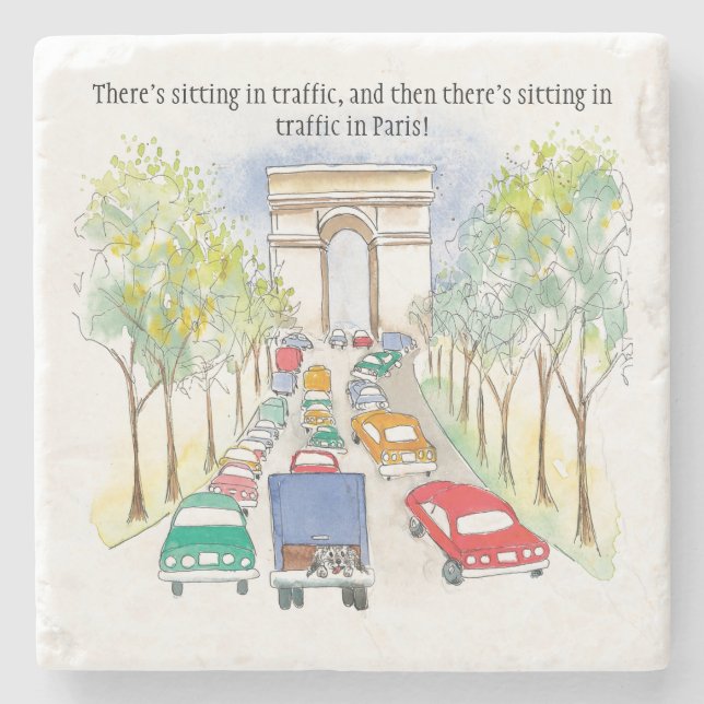 Arc de Triomphe Paris Whimsical Watercolor Art Stone Coaster (Front)