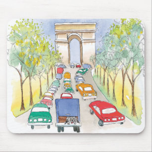 Arc de Triomphe Paris Whimsical Watercolor Sketch Mouse Mat