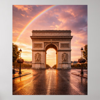 Arc de Triomphe under rainbow Poster