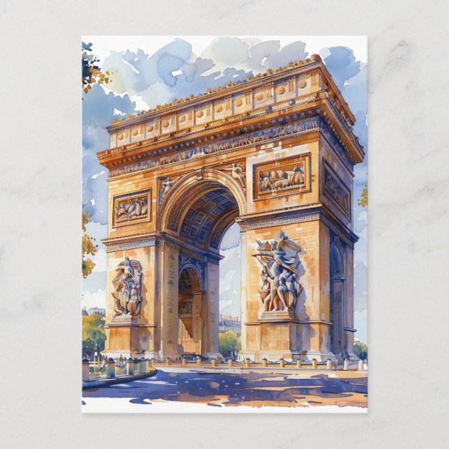 Arc de Triomphe Watercolor Travel Landmarks France Holiday Postcard (Front)