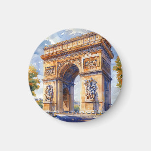 Arc de Triomphe Watercolor Travel Landmarks France Magnet