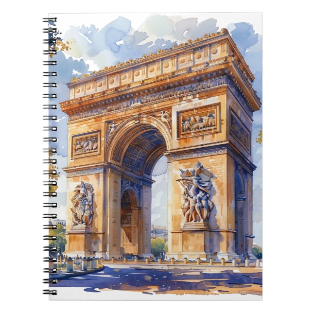 Arc de Triomphe Watercolor Travel Landmarks France Notebook (Front)
