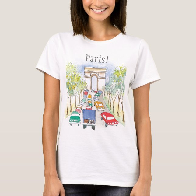 Arc de Triomphe Whimsical Watercolor Sketch T-Shirt (Front)