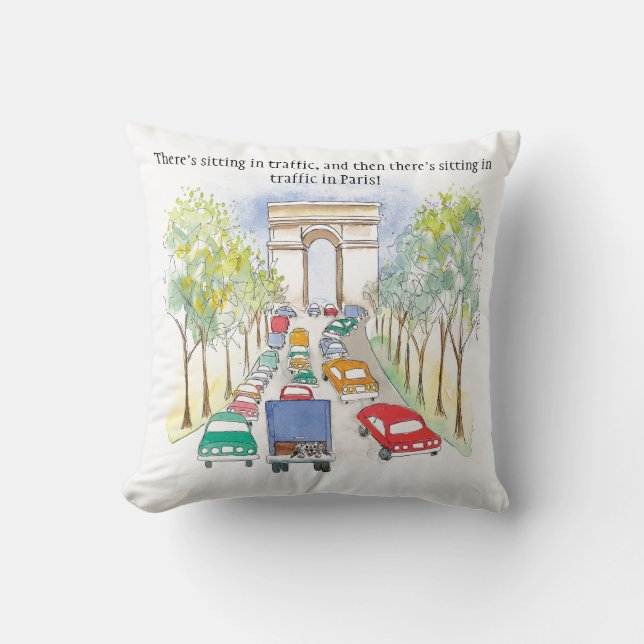 Arc deTriomphe Paris Whimsical Watercolor Sketch Cushion (Front)