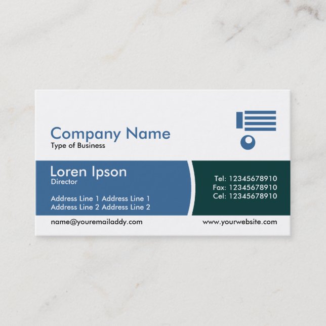 Arc Divided Band Blue and Dark Green Business Card (Front)