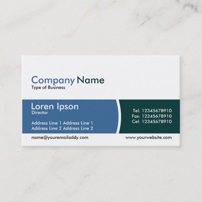 Arc Divided Band Blue and Dark Green Business Card (Front)