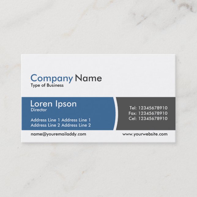 Arc Divided Band Blue and Dark Grey Business Card (Front)