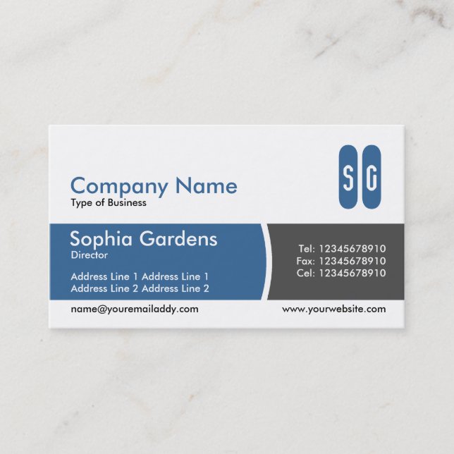 Arc Divided Band Blue and Dark Grey - Initials Business Card (Front)