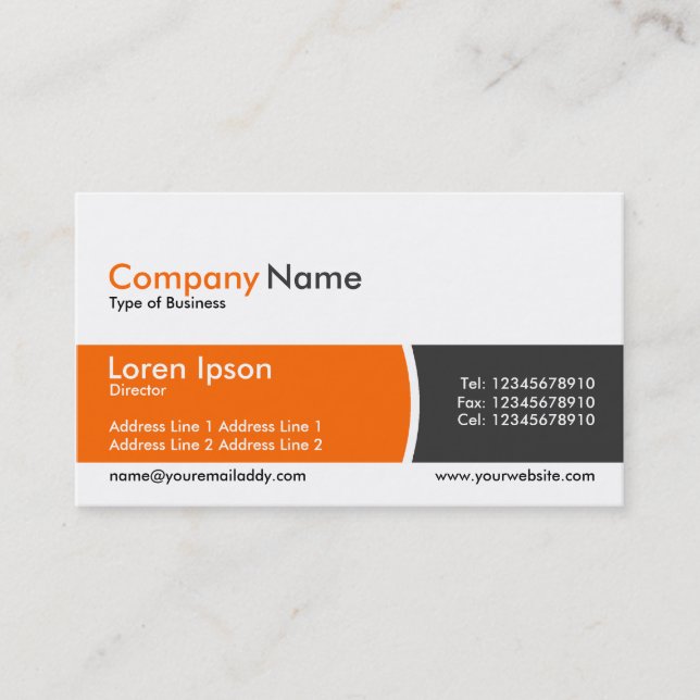 Arc Divided Band - Orange and Dark Grey Business Card (Front)
