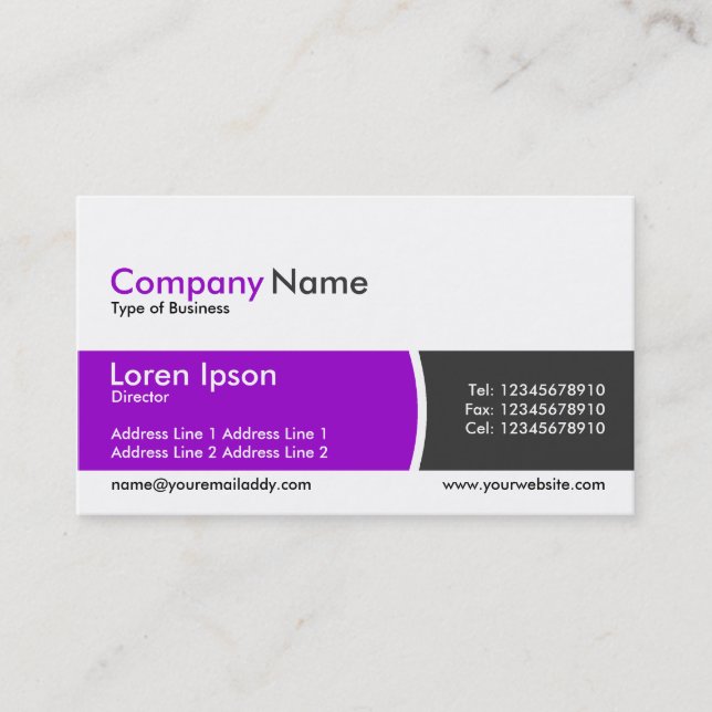 Arc Divided Band - Purple and Dark Grey Business Card (Front)