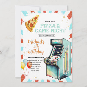 Arcade and pizza birthday Party Invitation