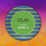 Arcade birthday, gamer birthday invitation paper plate<br><div class="desc">Blue and green arcade gamer birthday</div>