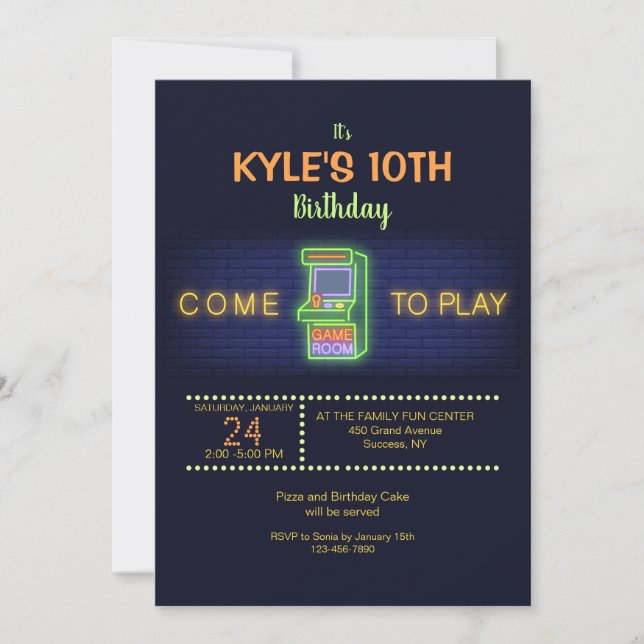 Arcade Birthday Party Invitation (Front)