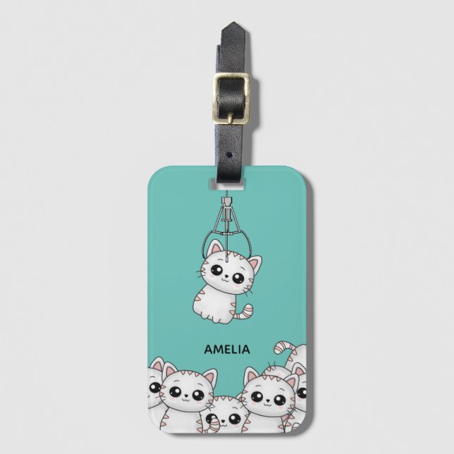 Arcade Claw Cute Kitten Grabber Personalised Luggage Tag (Front Vertical)