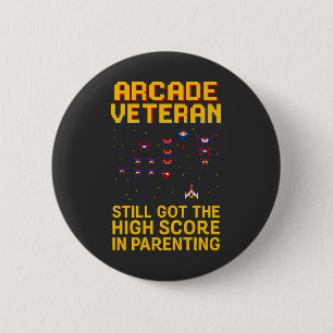 Arcade Dad Pixel Art – Retro Gamer 6 Cm Round Badge