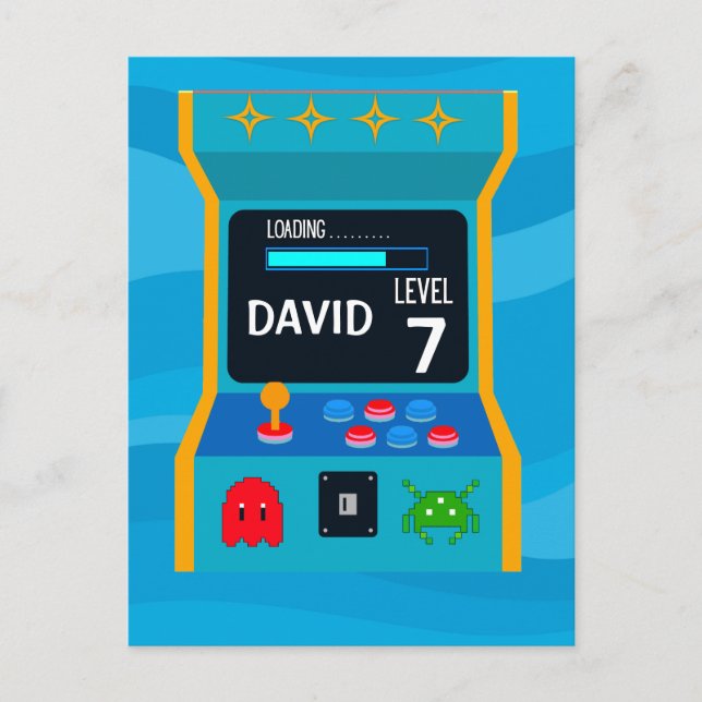 Arcade Game Birthday Boy Party Level Up Postcard (Front)