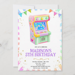 Arcade game girl party invitation