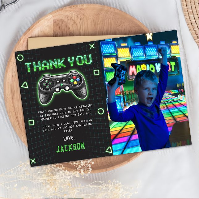  Arcade Game Kids Birthday Photo Thank You Card (Creator Uploaded)