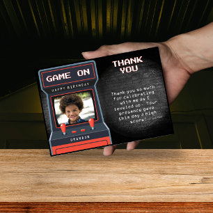 Arcade Game Photo Brick Wall Retro Thank You Card