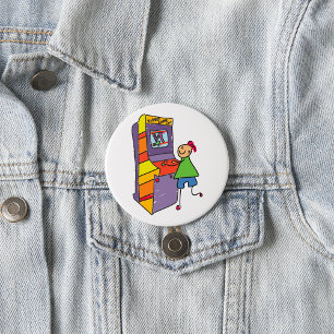 Arcade Gamer Stick Figure Fun Vintage Video Game  7.5 Cm Round Badge