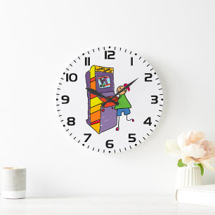 Arcade Gamer Stick Figure Fun Vintage Video Game  Large Clock