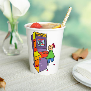 Arcade Gamer Stick Figure Fun Vintage Video Game  Paper Cups