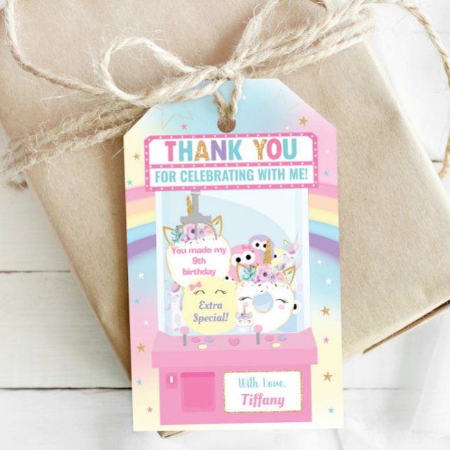 Arcade Girl Birthday Cute Pink Claw Machine Favour Gift Tags (Creator Uploaded)