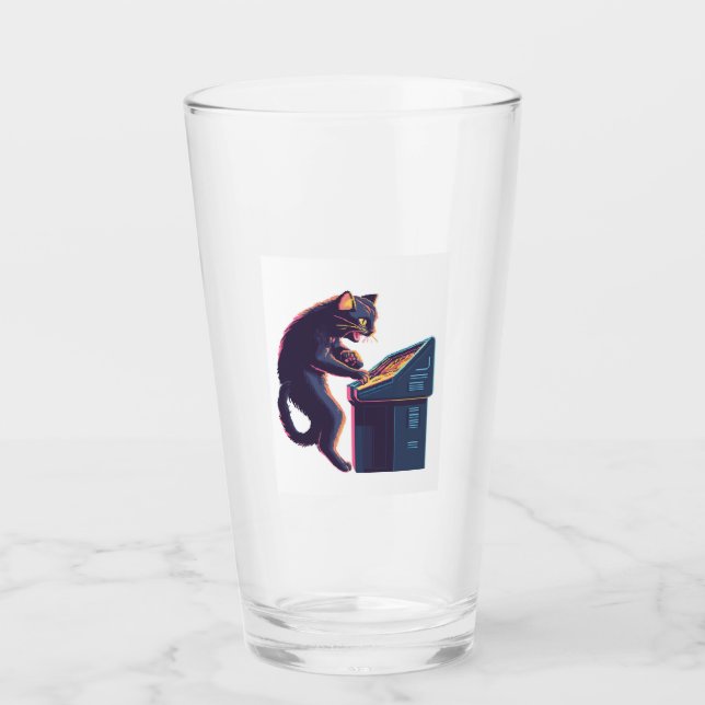 Arcade Meowster � Nostalgic Gamer Cat Glass (Front)