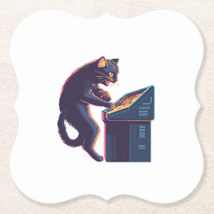 Arcade Meowster – Nostalgic Gamer Cat Paper Coaster