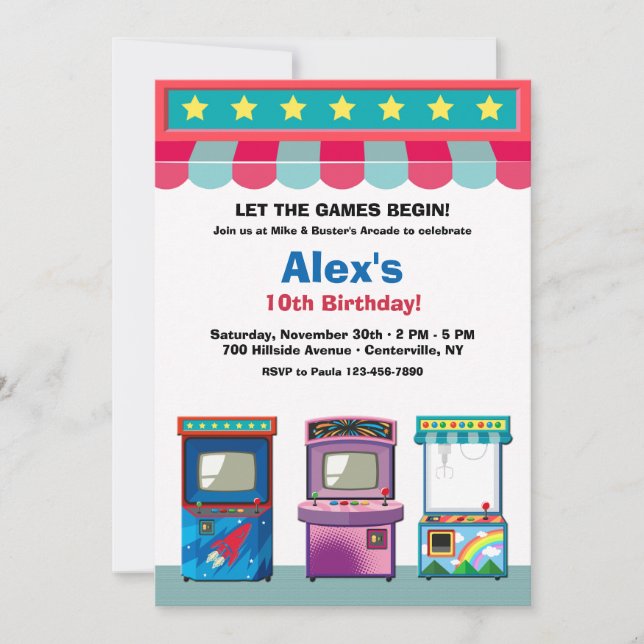 Arcade Room Birthday Party Invitation (Front)