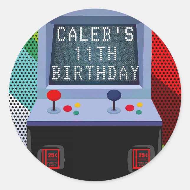 Arcade Video Game Birthday Party Favour Classic Round Sticker (Front)