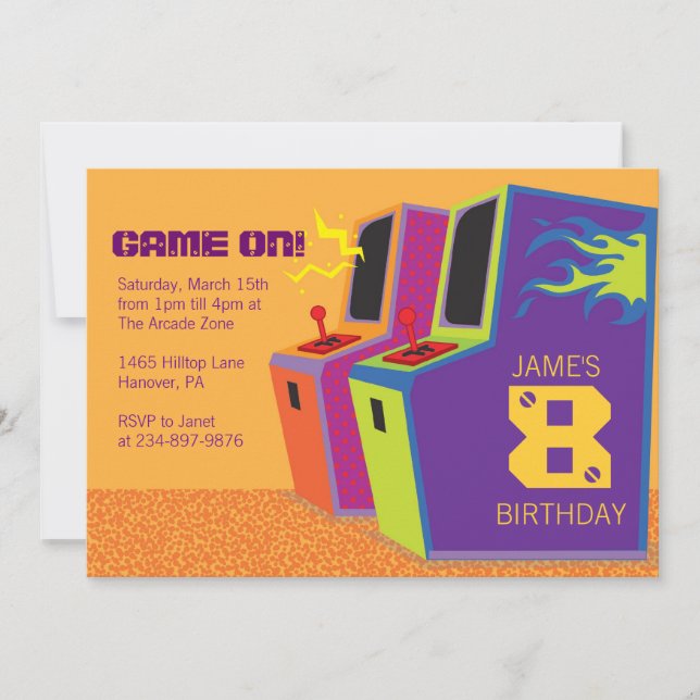 Arcade Video Game Birthday Party Invitations (Front)