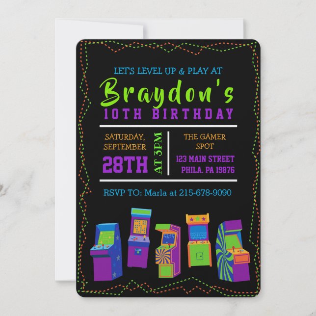 ARCADE VIDEO GAME GAMER Birthday Party Invitation (Front)