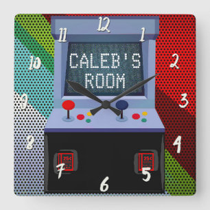 Arcade Video Game Joystick Personalised Bedroom Square Wall Clock
