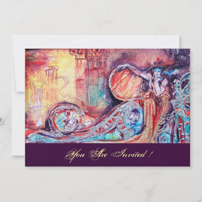 ARCADIA - BUTTERFLY PLANT Blue Red Pink Gold Metal Invitation (Front)