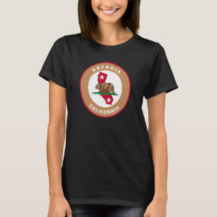 Arcadia California CA Flag and Bear Badge Souvenir T-Shirt