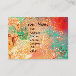ARCADIA,MAGIC GOLD FLORAL SPARKLES  Red Pink Green Business Card